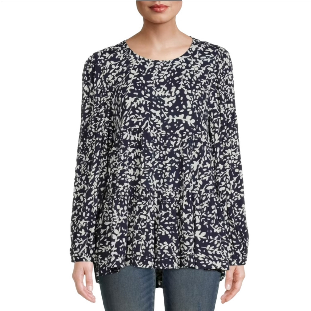 Time And Tru 3/4 Sleeve Tiered Floral Ruffled Hem Size L